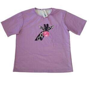 Invista Cool Max Men's Women's Purple Giraffe Print Shirt Size 6XL